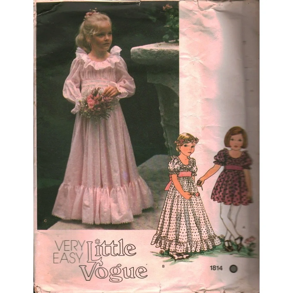 Vintage Very Little Vogue 1814 Childrens Dress Sewing Pattern Size 5 Ruffle Gown